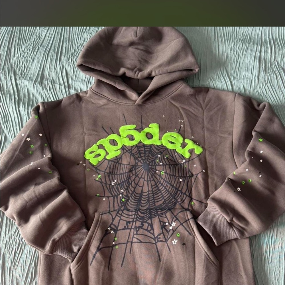 Spyder Brown Hoodie with Neon Green Details